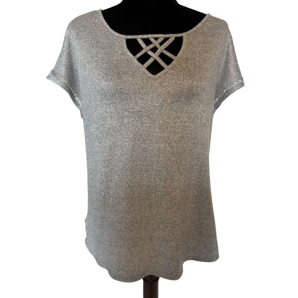 Retrology Grey Cap Sleeve Rhinestone Sweater Size Medium